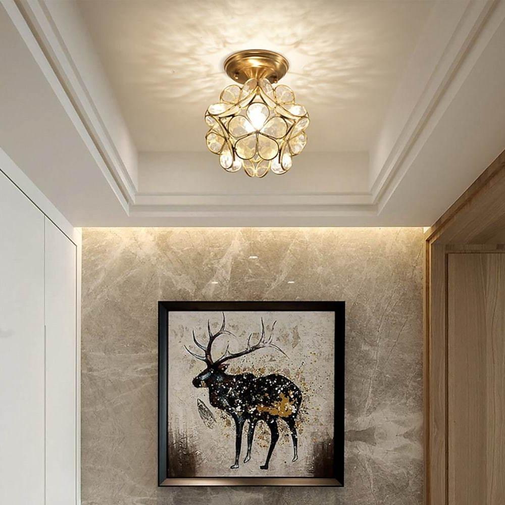 Modern Flower Glass Flush Mount Ceiling Light Copper Brass LED Hallway Fixture