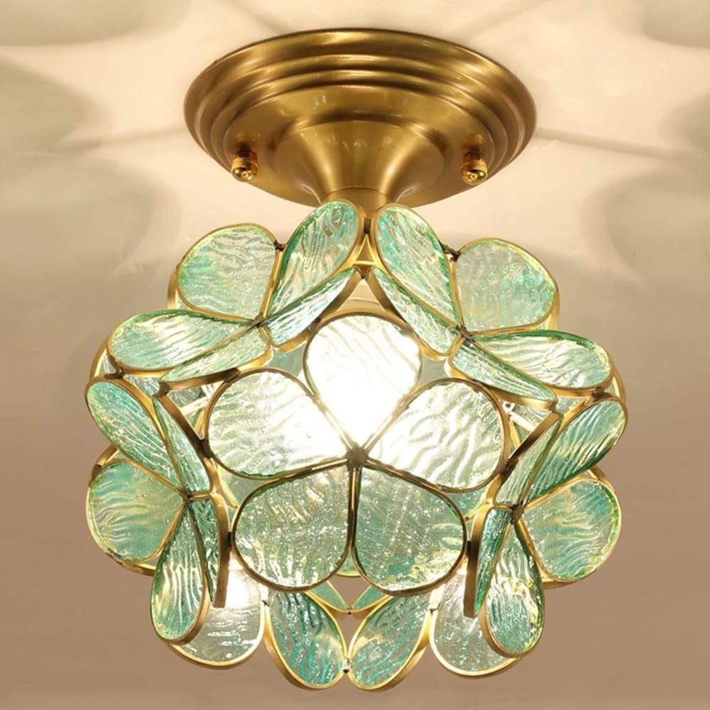 Modern Flower Glass Flush Mount Ceiling Light Copper Brass LED Hallway Fixture