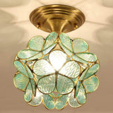 Modern Flower Glass Flush Mount Ceiling Light Copper Brass LED Hallway Fixture