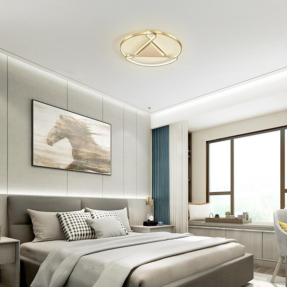 Modern Gold Geometric LED Ceiling Light Fixture Low Profile Flush Mount for Bedroom