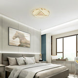 Modern Gold Geometric LED Ceiling Light Fixture Low Profile Flush Mount for Bedroom