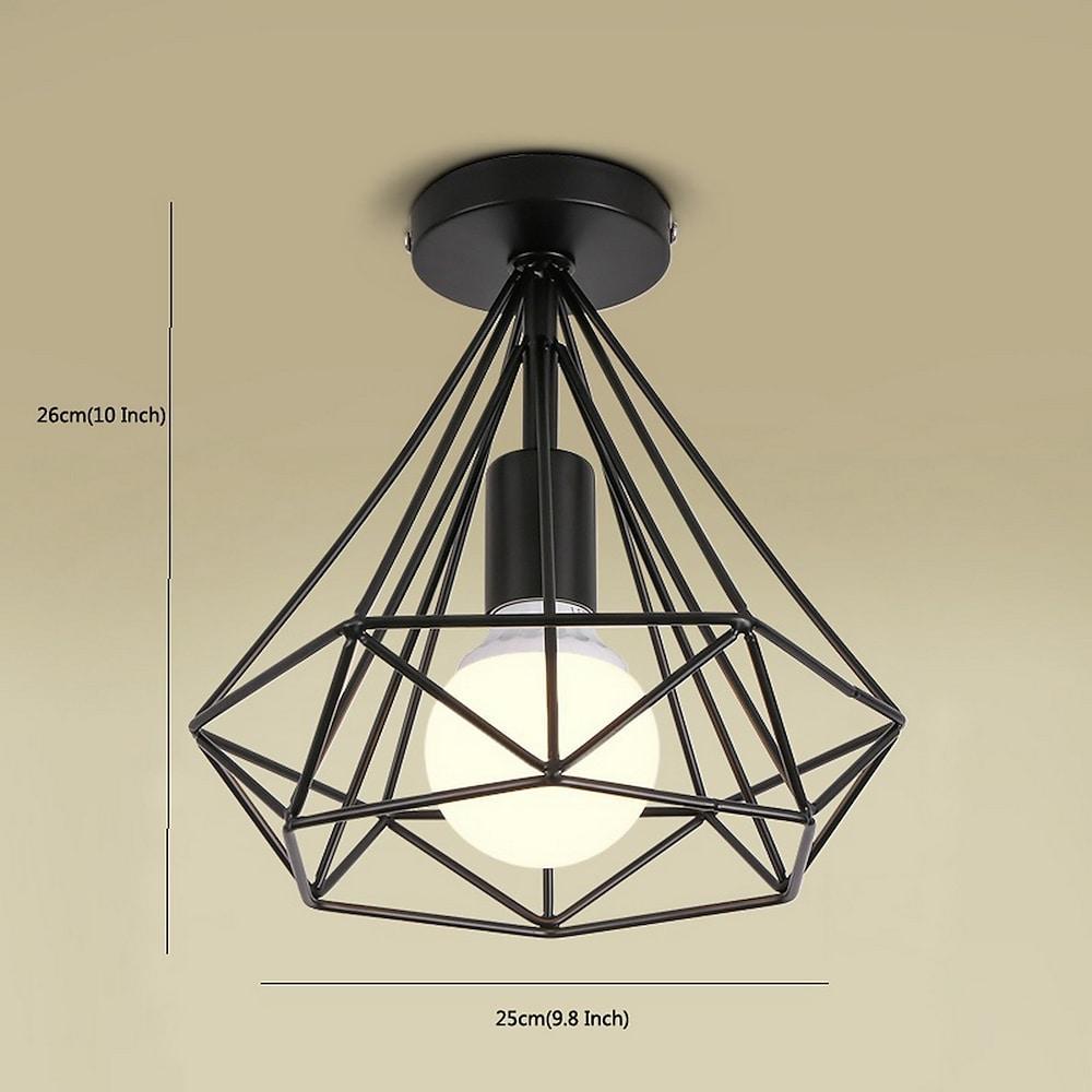 Vintage Geometric Black Metal Cage Flush Mount LED Ceiling Light for Hallways and Kitchens