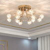 Modern Gold Glass Globe LED Flush Mount Ceiling Lamp Luxury Crystal Cluster Lighting Fixture