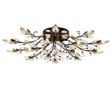 Vintage Crystal Leaf Flush Mount Ceiling Chandelier with Antique Brass Finish and Iron Glass Elements
