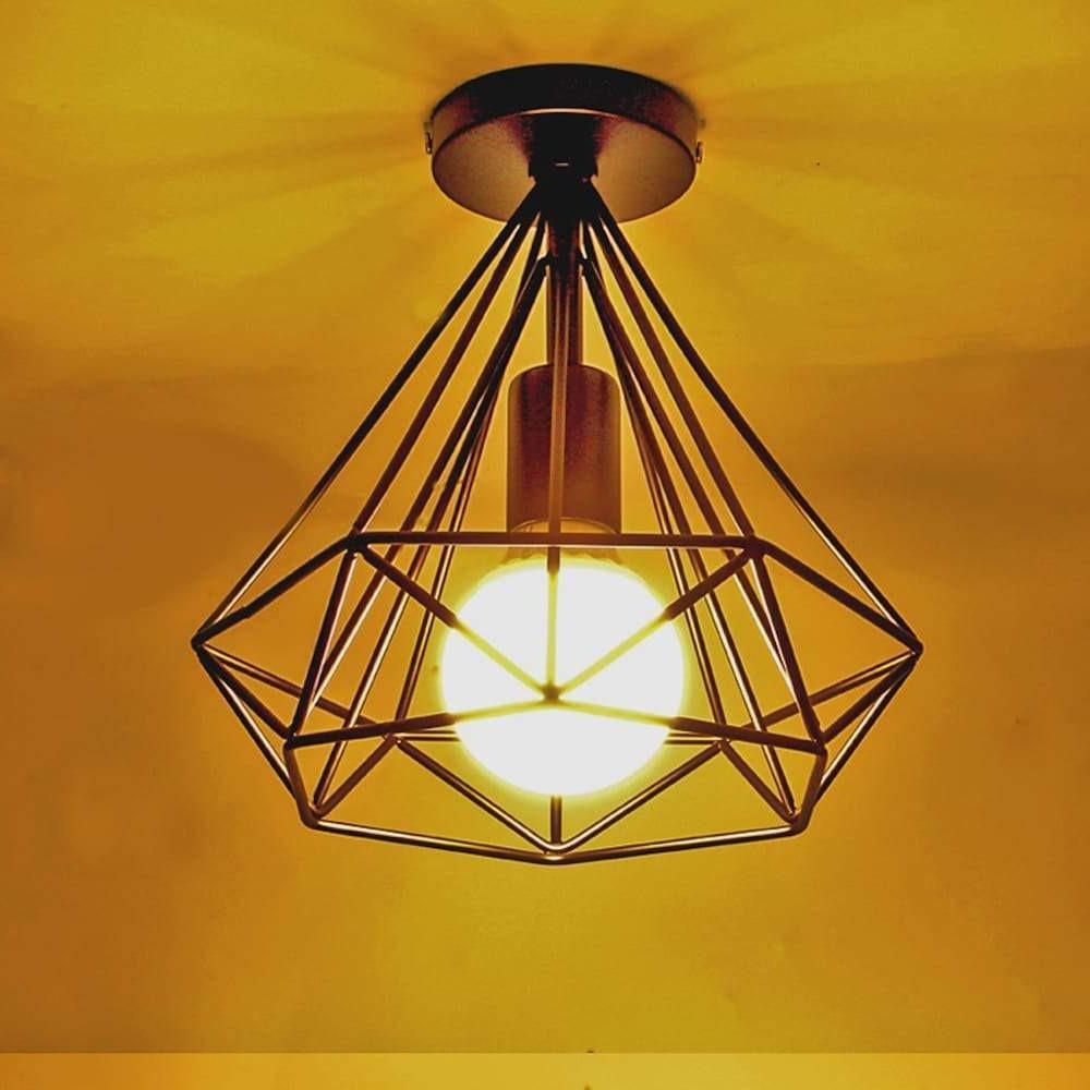 Vintage Geometric Black Metal Cage Flush Mount LED Ceiling Light for Hallways and Kitchens