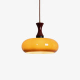 Quadri Foglio Wooden Pendant Light with Yellow Glass Shade and Adjustable Height for Modern Home Decor