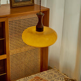 Quadri Foglio Wooden Pendant Light with Yellow Glass Shade and Adjustable Height for Modern Home Decor