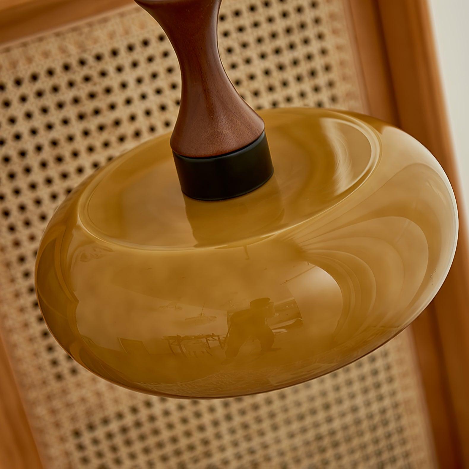 Quadri Foglio Wooden Pendant Light with Yellow Glass Shade and Adjustable Height for Modern Home Decor