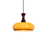 Quadri Foglio Wooden Pendant Light with Yellow Glass Shade and Adjustable Height for Modern Home Decor
