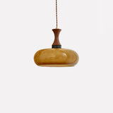 Quadri Foglio Wooden Pendant Light with Yellow Glass Shade and Adjustable Height for Modern Home Decor
