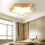 Star Shape LED Flush Mount Ceiling Light for Kids Bedroom Dimmable Nordic Wood Fixture