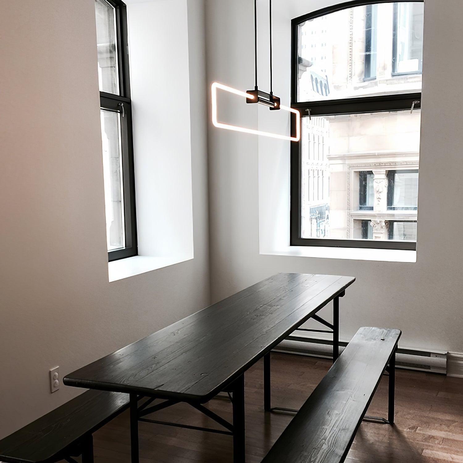 RA Modern Linear Glass Neon Pendant Light for Dining Table and Minimalist Office