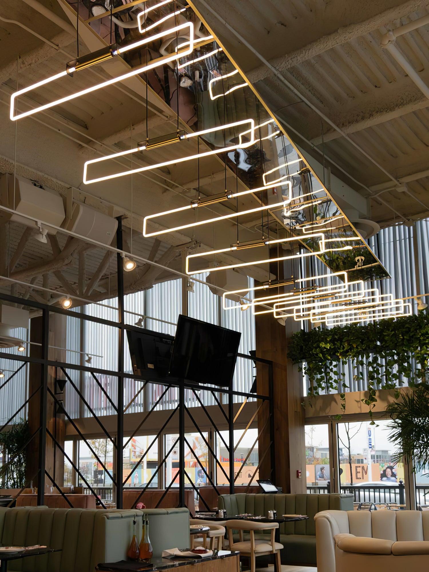 RA Modern Linear Glass Neon Pendant Light for Dining Table and Minimalist Office