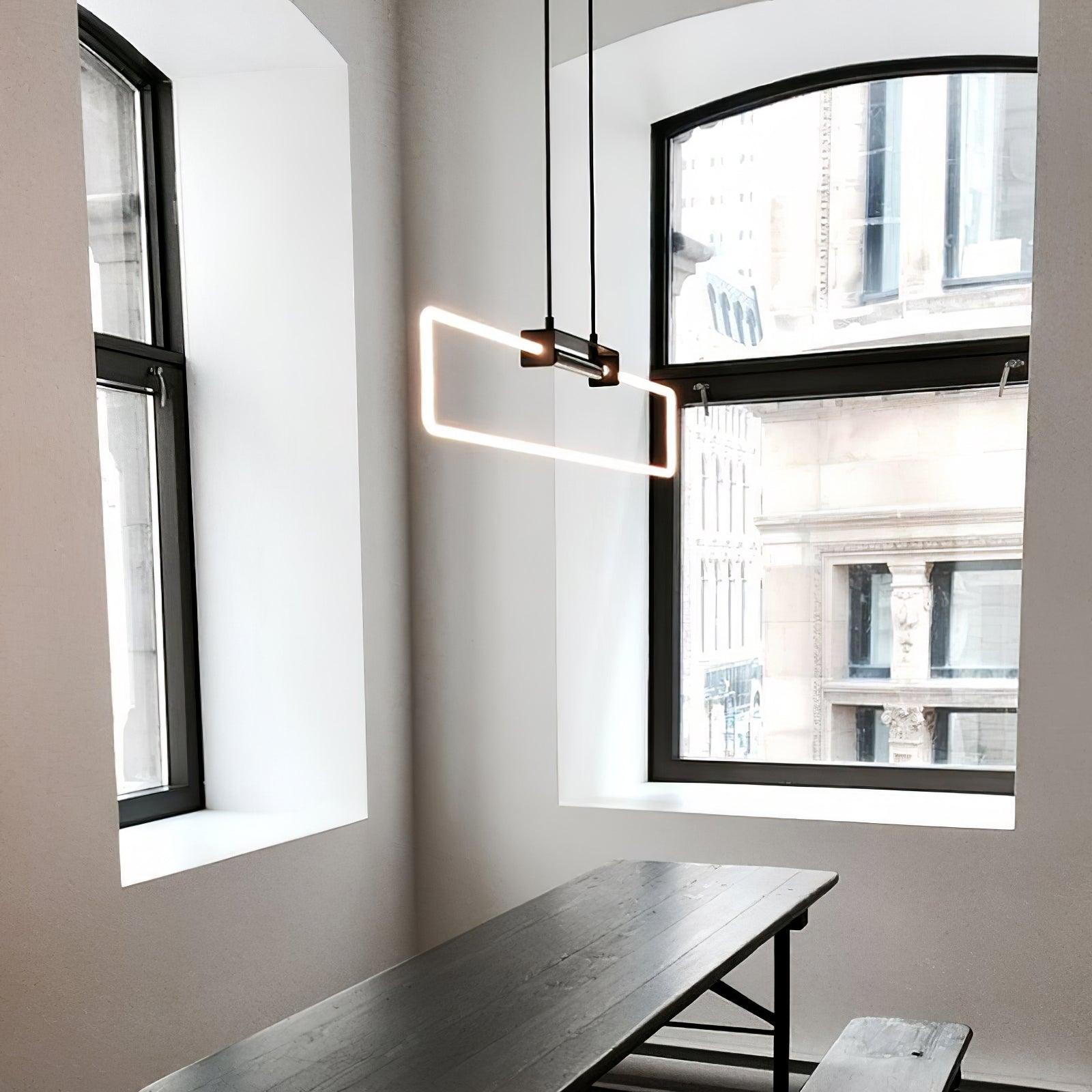 RA Modern Linear Glass Neon Pendant Light for Dining Table and Minimalist Office