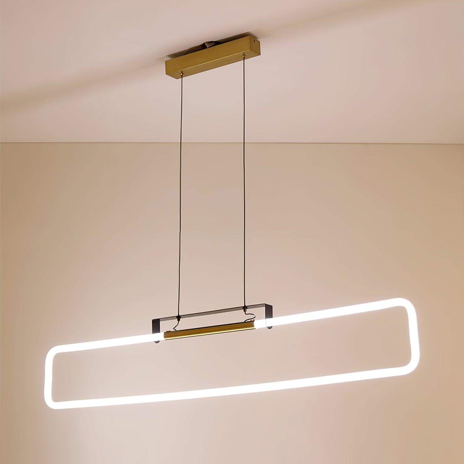 RA Modern Linear Glass Neon Pendant Light for Dining Table and Minimalist Office