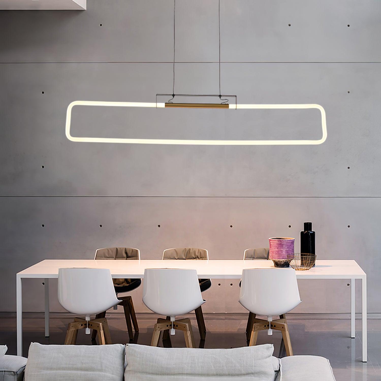 RA Modern Linear Glass Neon Pendant Light for Dining Table and Minimalist Office