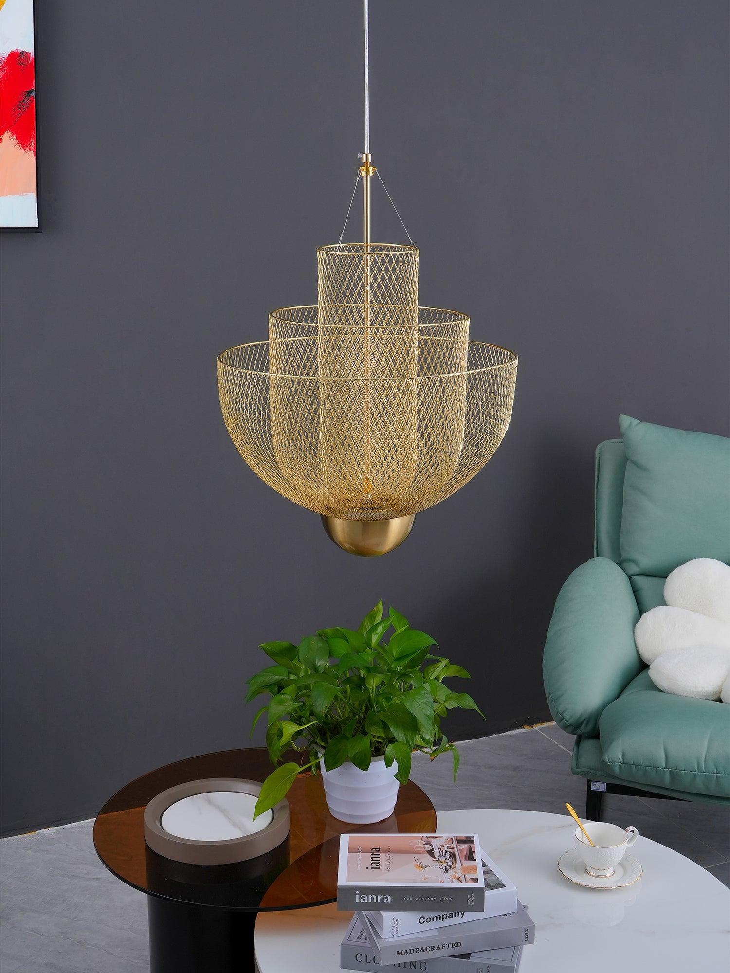 Radiant Wirework LED Pendant Light Mesh Layered Hanging Lamp for Modern Home Decor