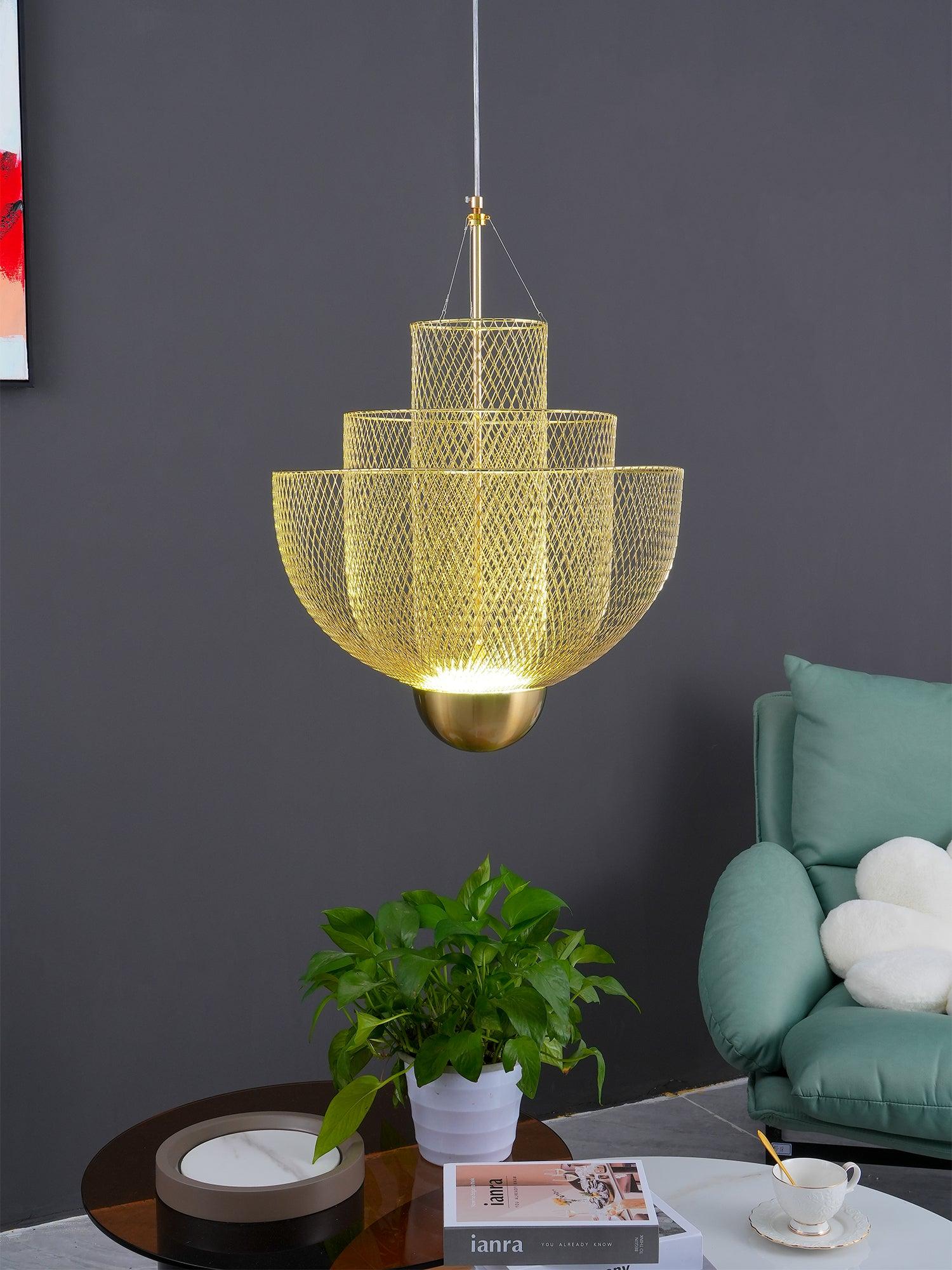 Radiant Wirework LED Pendant Light Mesh Layered Hanging Lamp for Modern Home Decor