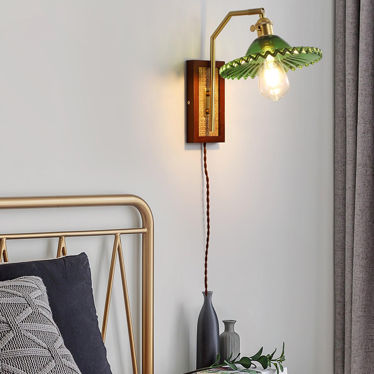 Rafi Modern Bamboo and Glass Sconce Wall Lamp Set of 2 Luxury Brass Indoor Lighting