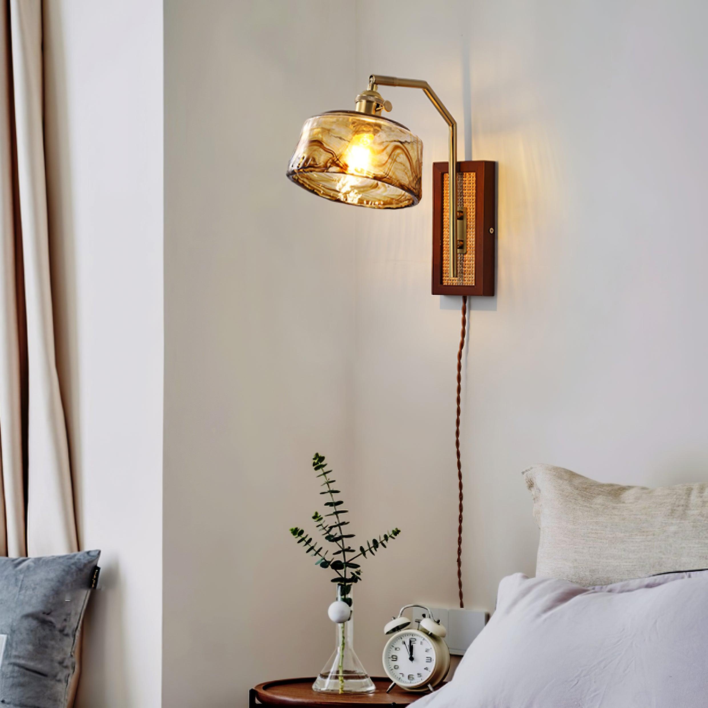 Rafi Modern Bamboo and Glass Sconce Wall Lamp Set of 2 Luxury Brass Indoor Lighting