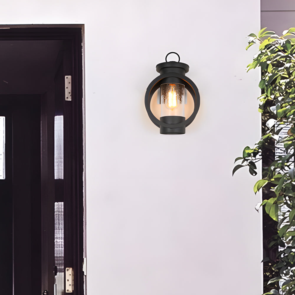 Raindrop Glass Outdoor Wall Sconce with 6W LED Edison Bulb in Classic Black Finish