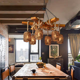 Rattan Wood Farmhouse Chandelier Rustic Vintage Pendant Hanging Light Fixture