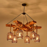 Rattan Wood Farmhouse Chandelier Rustic Vintage Pendant Hanging Light Fixture