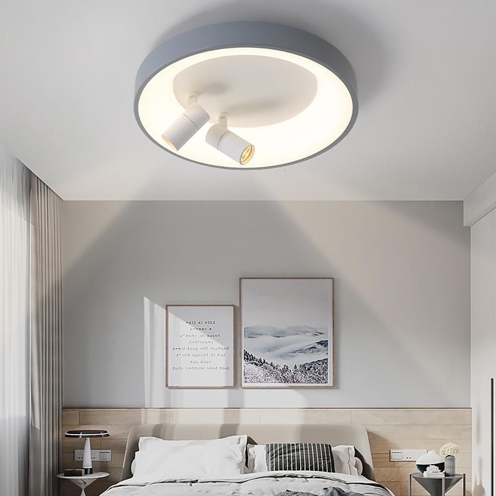 Modern Round LED Flush Mount Ceiling Light White Black Finish for Bedroom and Living Room