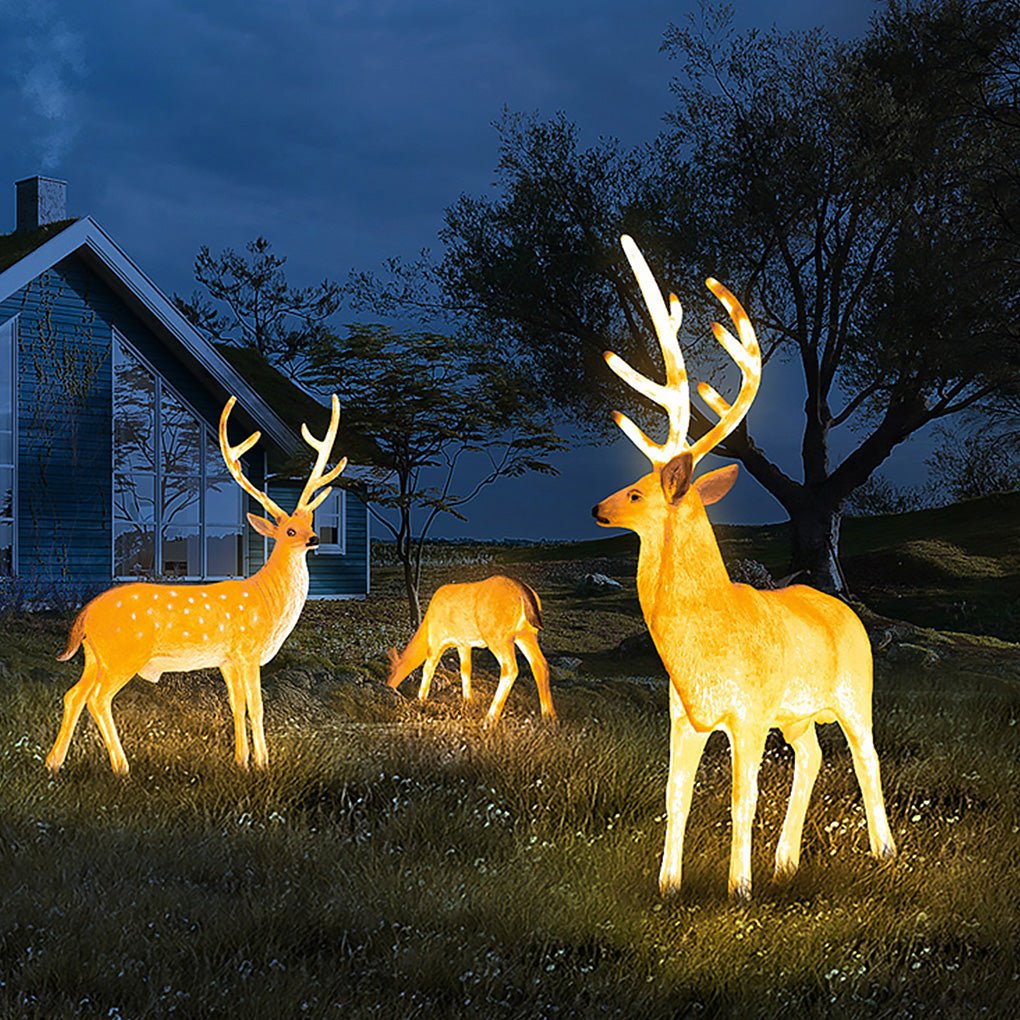 Realistic Sika Deer Resin Outdoor Garden Landscape Light Decorative Animal Sculpture LED Lawn Lamp