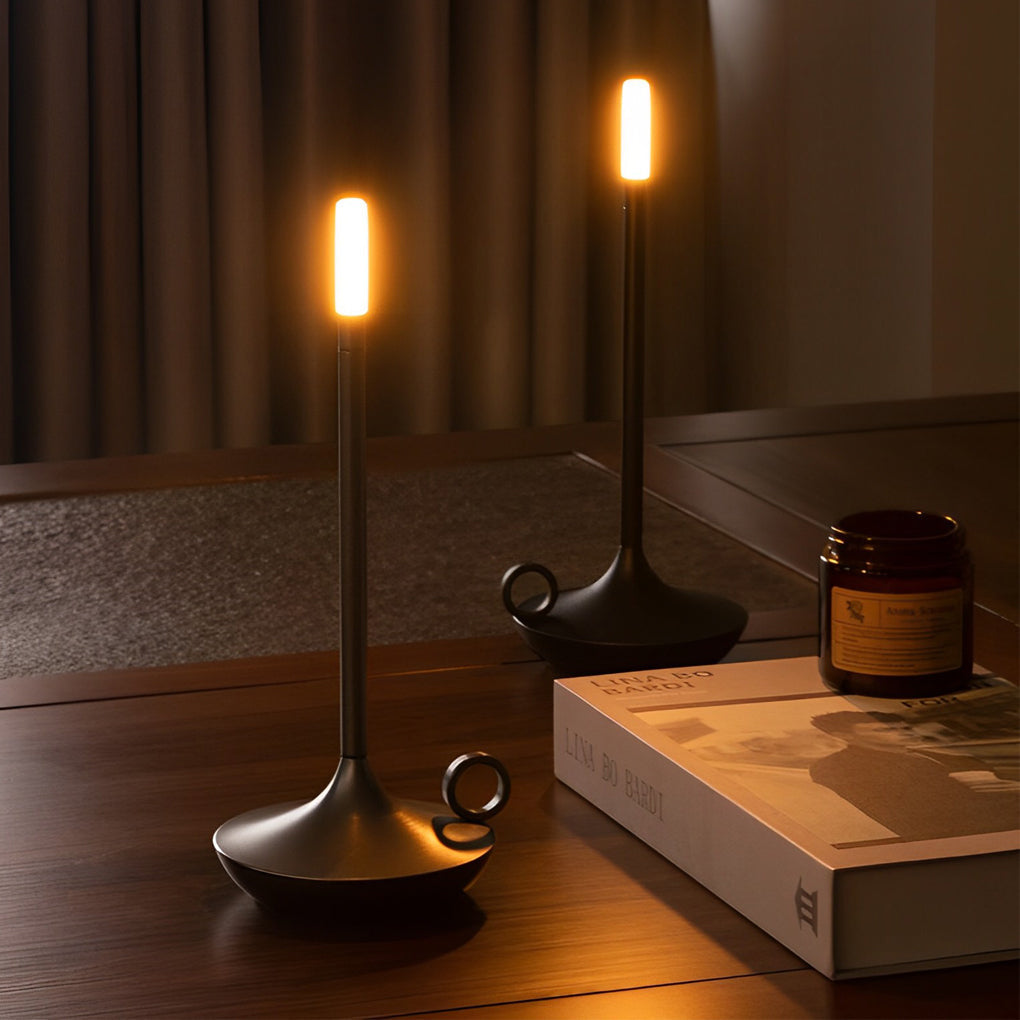 Rechargeable Candle Wick LED Table Lamp Modern Cordless Minimalist Desk Light with Stepless Dimming