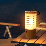 Rechargeable LED Camping Lantern with Ash Wood Base Portable USB Outdoor Light for Garden and Travel