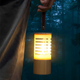 Rechargeable LED Camping Lantern with Ash Wood Base Portable USB Outdoor Light for Garden and Travel