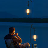 Rechargeable LED Camping Lantern with Ash Wood Base Portable USB Outdoor Light for Garden and Travel