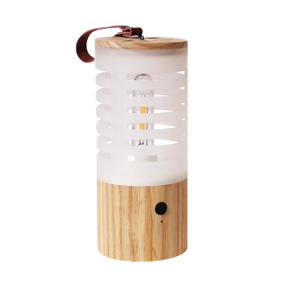 Rechargeable LED Camping Lantern with Ash Wood Base Portable USB Outdoor Light for Garden and Travel
