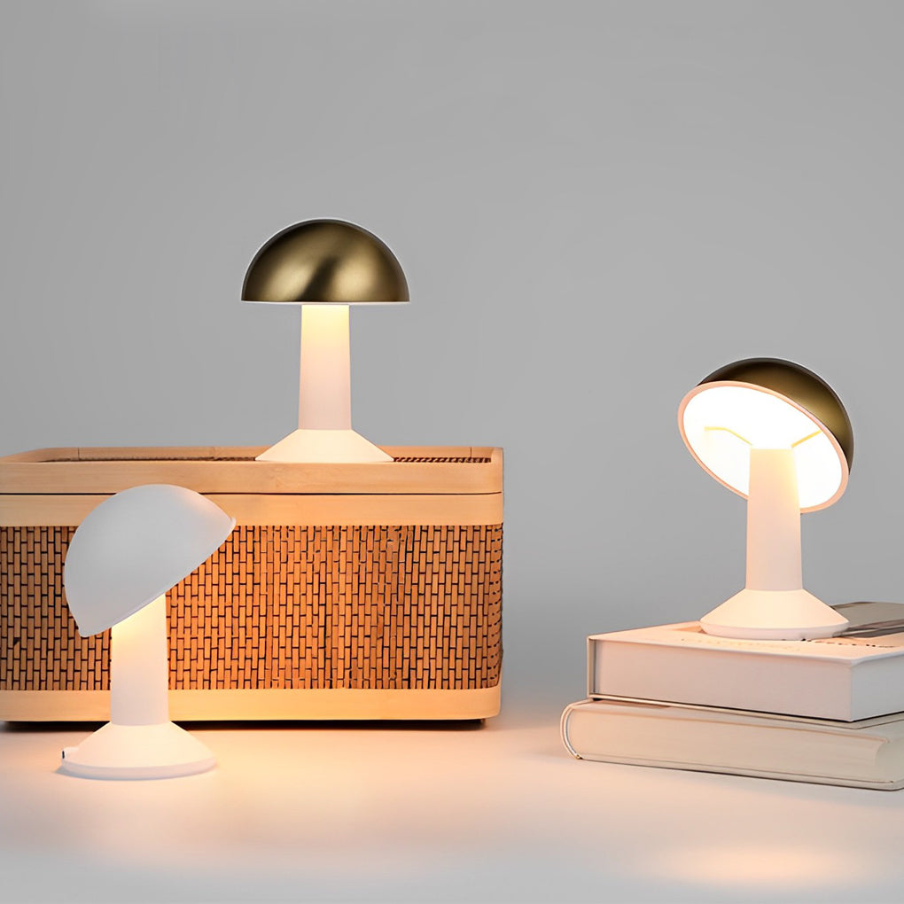 Rechargeable Mushroom LED Table Lamp with Tiltable Shade and Touch Dimmable Warm White Light