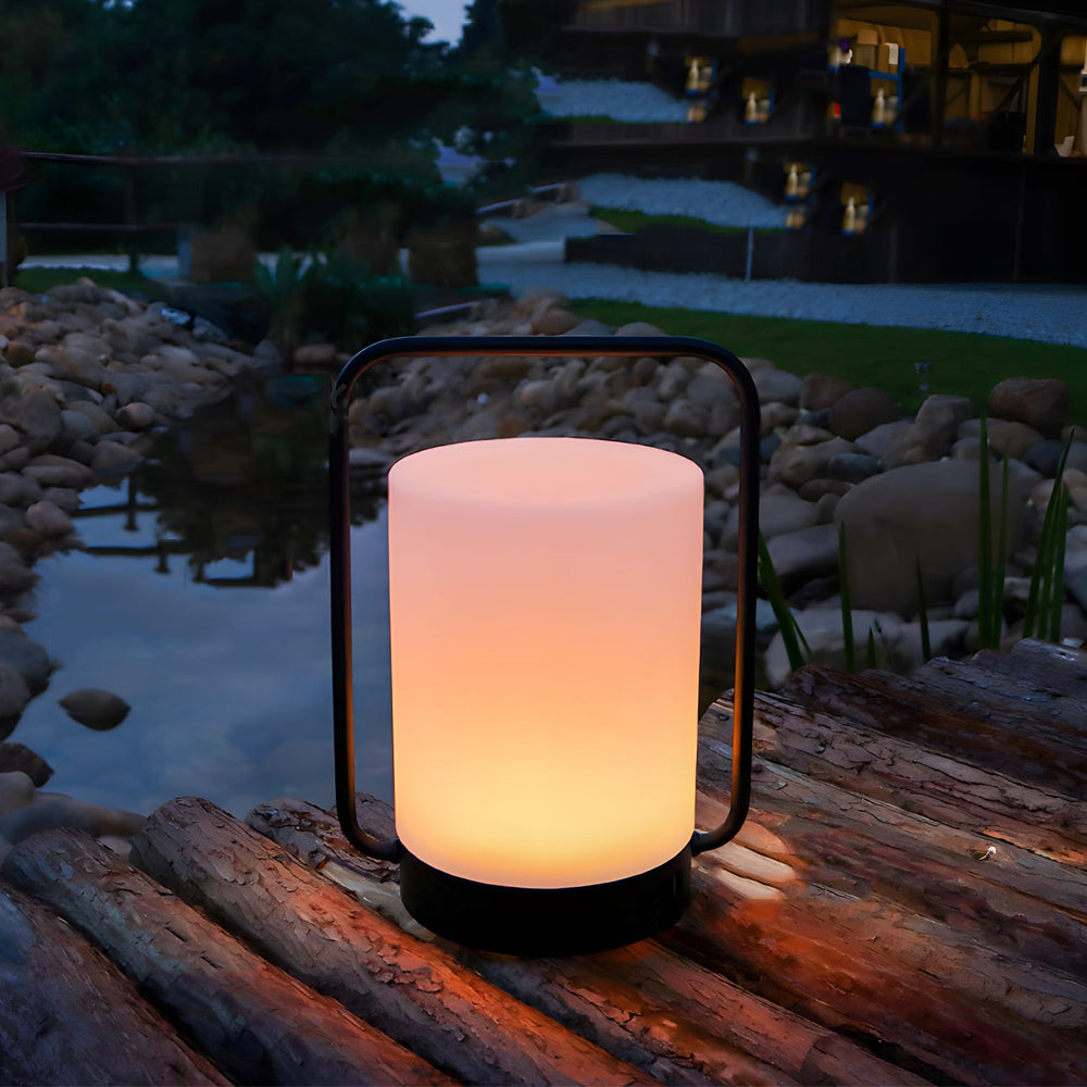 Rechargeable Waterproof Portable LED Table Lamp with RGB Color Changing Mode and Black Metal Handle