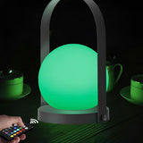 Rechargeable Waterproof RGB LED Table Lamp with Black Handle and Opal Globe Shade