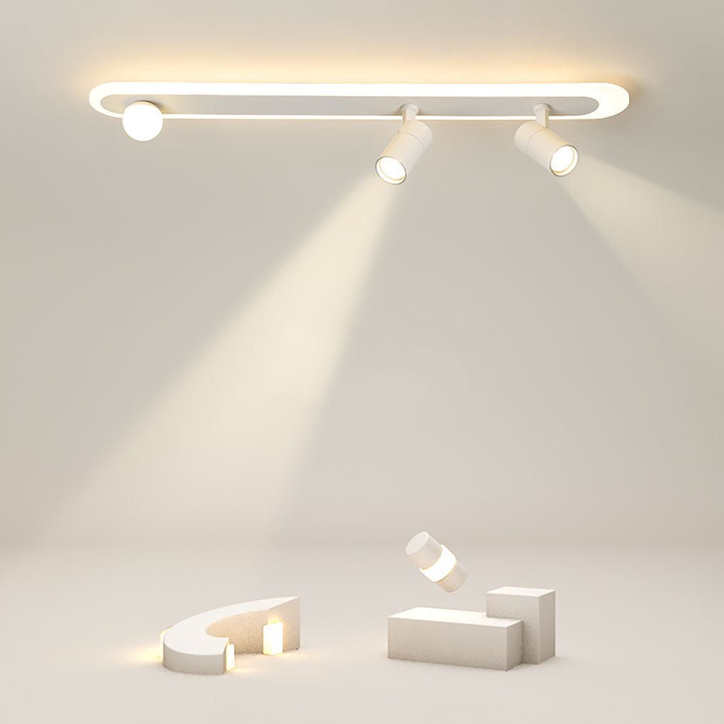 Modern White Rectangular LED Flush Mount Ceiling Light with Rotatable Spherical Spotlights