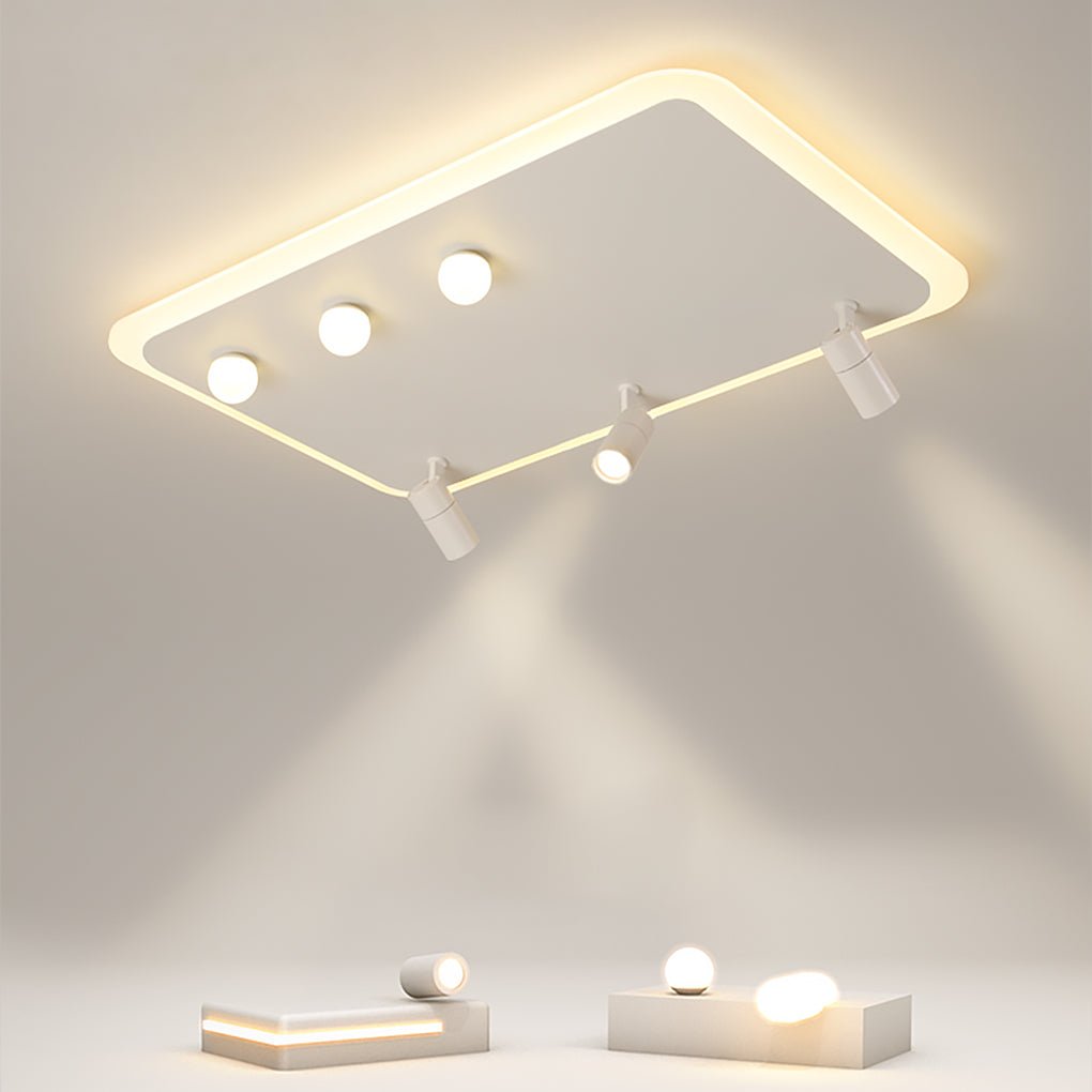 Modern Rectangular Dimmable LED Flush Mount Ceiling Light with Rotatable Spotlights for Living Room