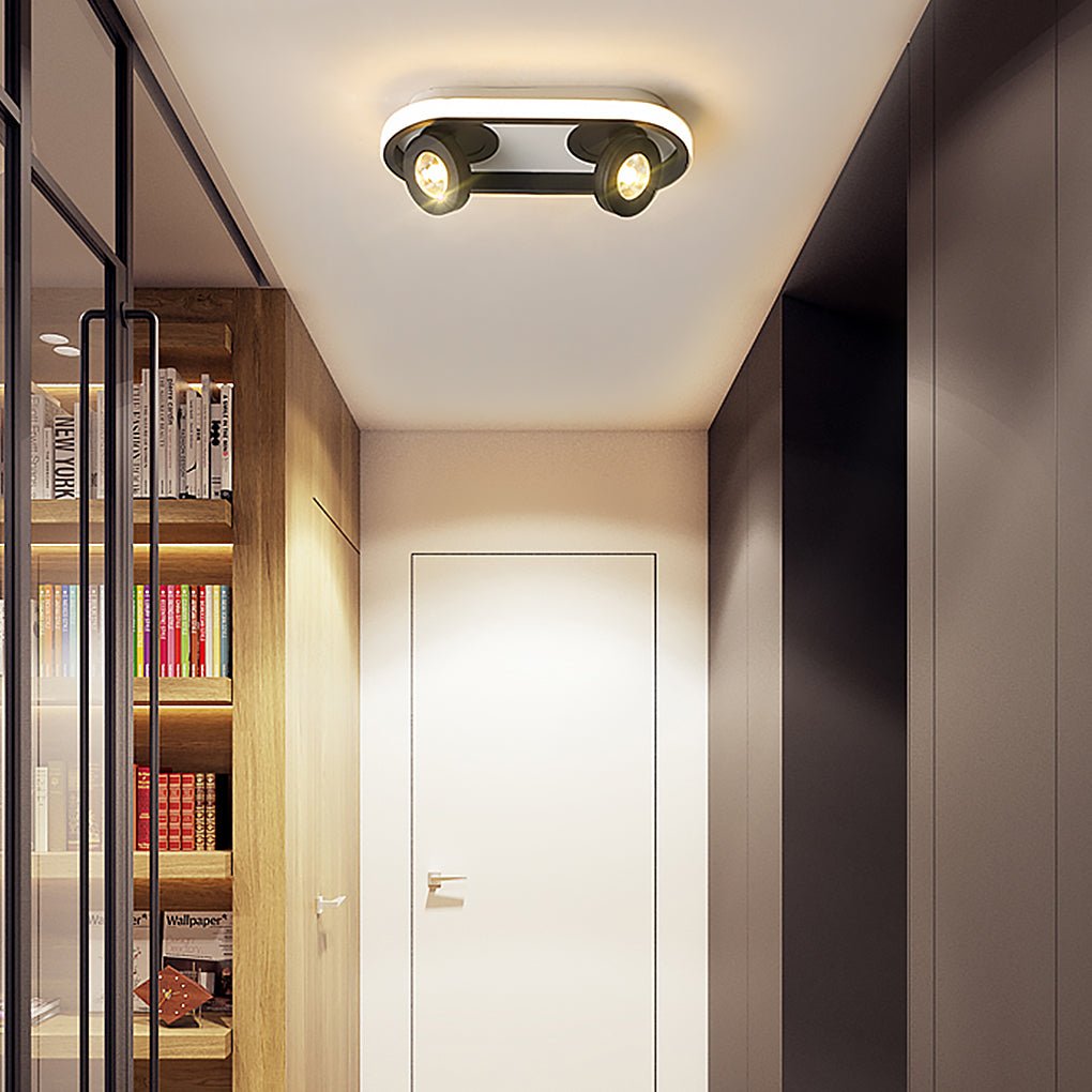Modern Rectangular LED Ceiling Light with Dual Adjustable Spotlights for Kitchen Hallway and Porch