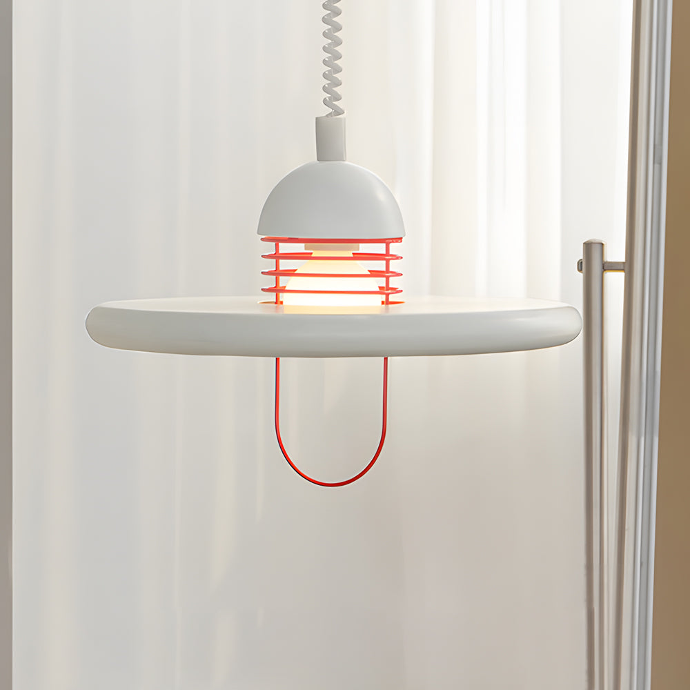 Red and White Modern LED Flying Saucer Pendant Light with 3 Step Color Dimming