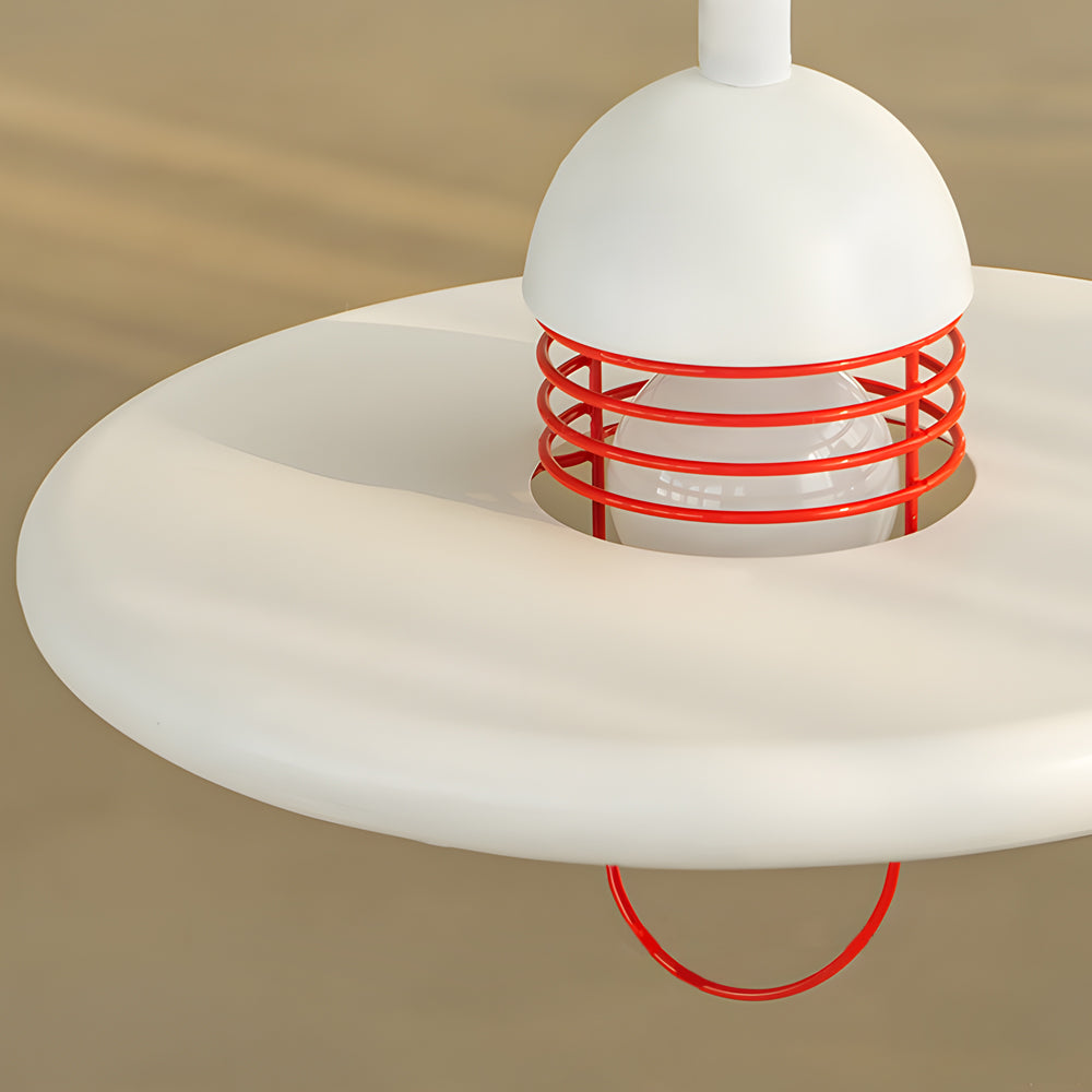 Red and White Modern LED Flying Saucer Pendant Light with 3 Step Color Dimming