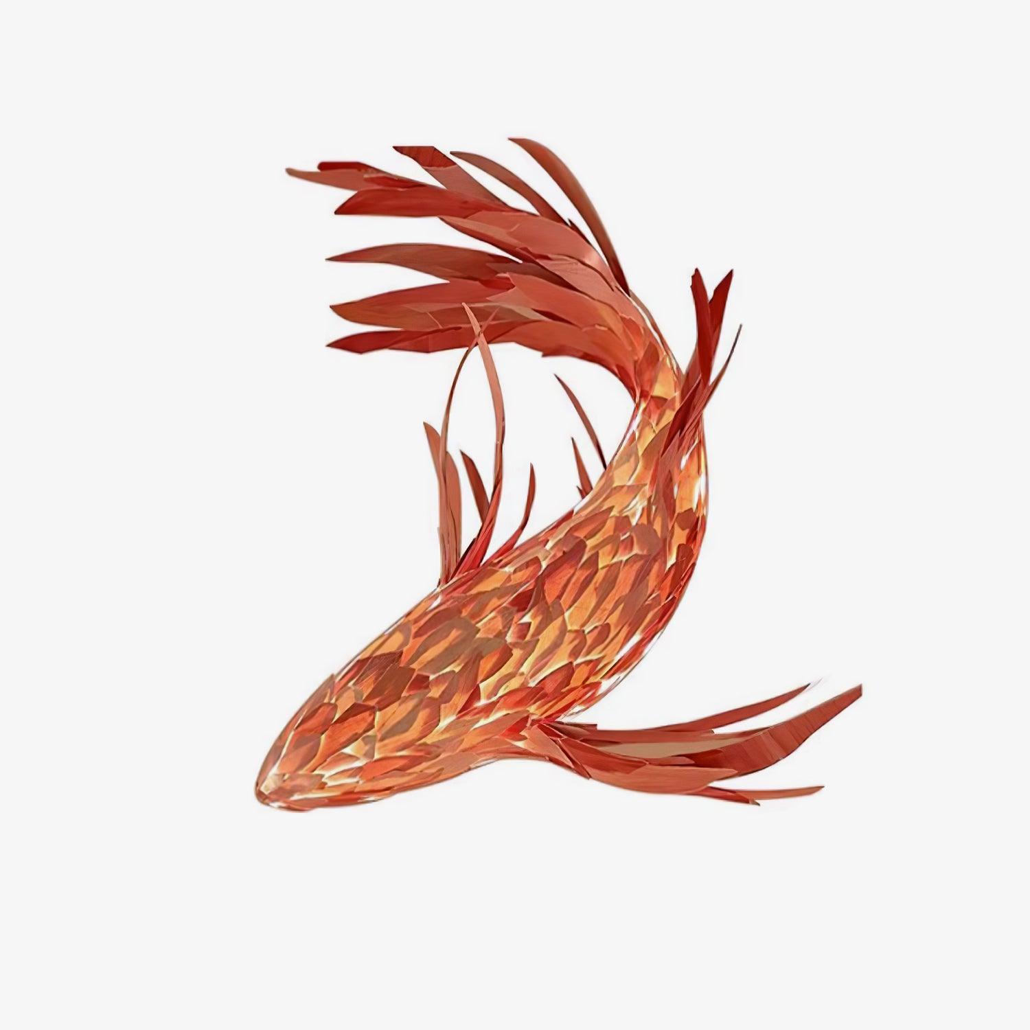 Red Wood Koi Swirl Pendant Light Large Modern Organic Shape LED Chandelier