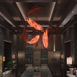 Red Wood Koi Swirl Pendant Light Large Modern Organic Shape LED Chandelier