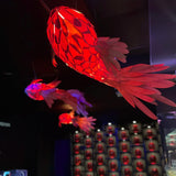 Red Wood Koi Swirl Pendant Light Large Modern Organic Shape LED Chandelier