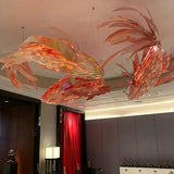 Red Wood Koi Swirl Pendant Light Large Modern Organic Shape LED Chandelier