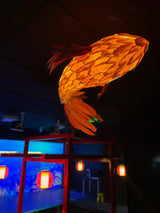 Red Wood Koi Swirl Pendant Light Large Modern Organic Shape LED Chandelier