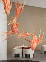 Red Wood Koi Swirl Pendant Light Large Modern Organic Shape LED Chandelier