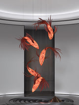 Red Wood Koi Swirl Pendant Light Large Modern Organic Shape LED Chandelier