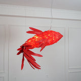 Red Wood Koi Swirl Pendant Light Large Modern Organic Shape LED Chandelier